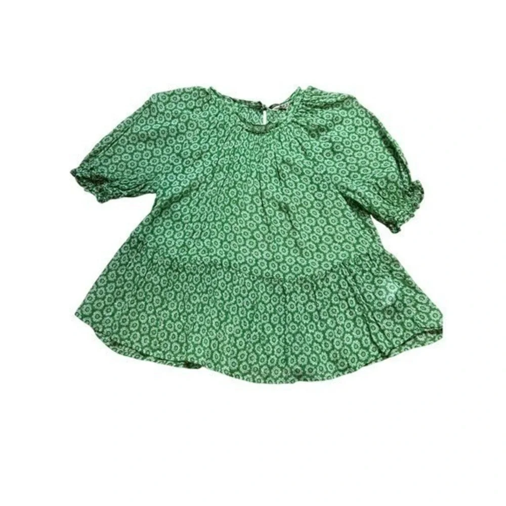 Boden‎ Green Paisley Metallics Smocked Blouse 4 Garden Boho Coastal Cottagecore